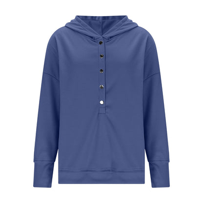 Womens Long Sleeve Tops Casual Ribbed Knit Half Button Hooded Pullover Sweatshirt Versatile Casual Wear