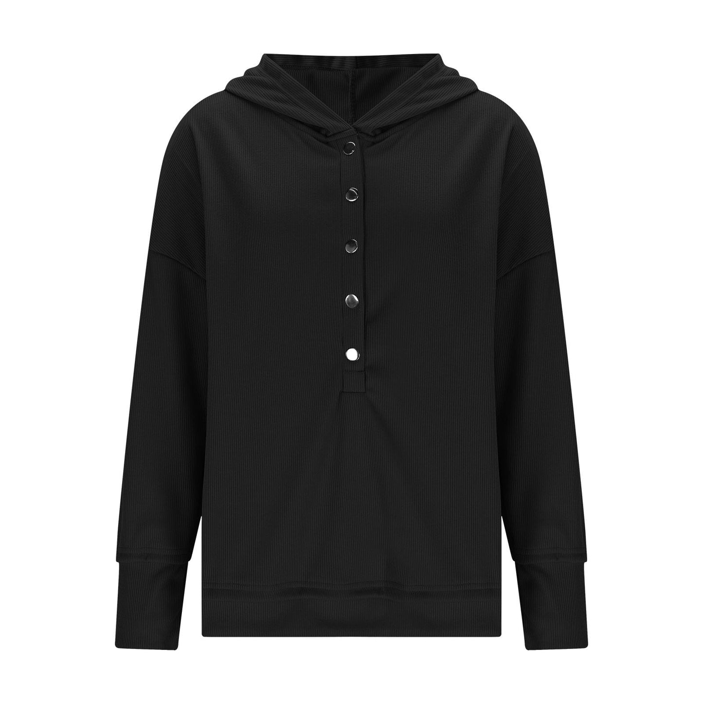 Womens Long Sleeve Tops Casual Ribbed Knit Half Button Hooded Pullover Sweatshirt Versatile Casual Wear