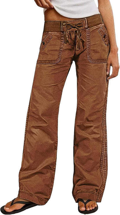 Flamingals Straight Leg Drawstring Pants for Women