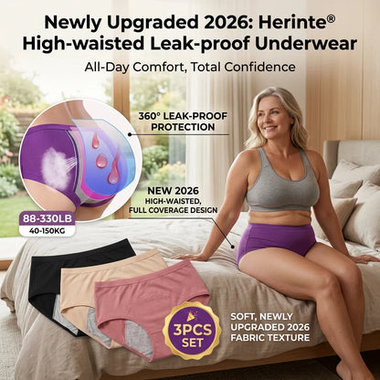 🔥Newly Upgraded 2026 All-day Premium Comfortable Fabric, ✅Herinte® High-waisted Leak-proof Underwear