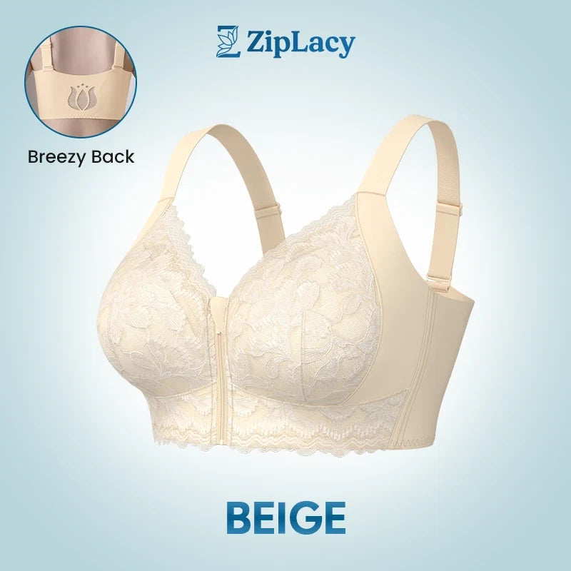 ZipLacy - Ultra Soft Front Zip Wireless Lifting Bra