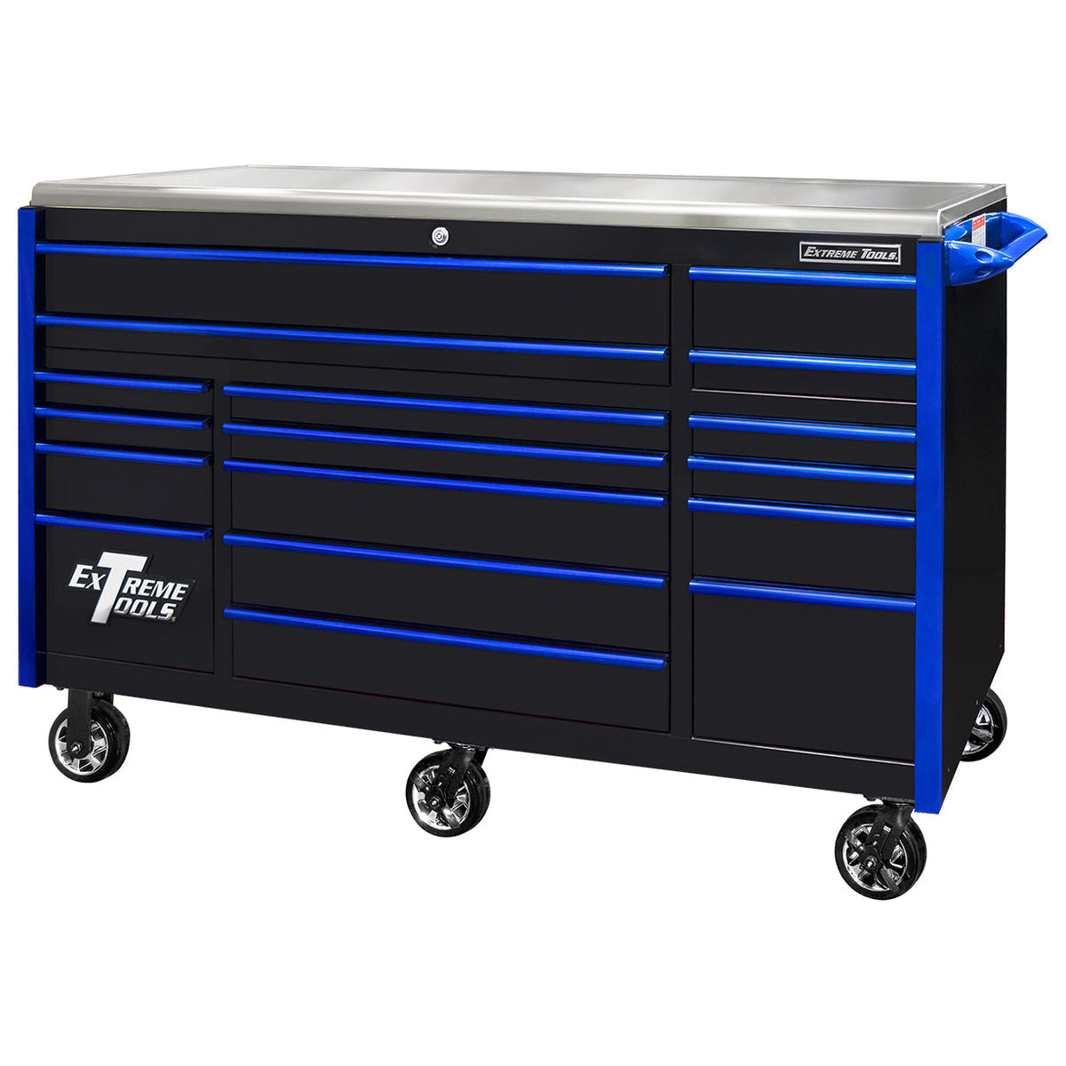 Extreme Tools Professional EXQ 72″ Quick Release 17-Drawer Triple Bank Roller Cabinet