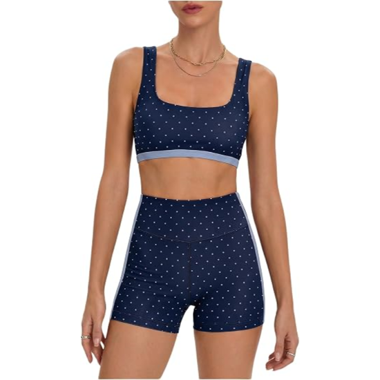 Milumia Women's Polka Dots Workout Set Layered Yoga Outfit with Shorts