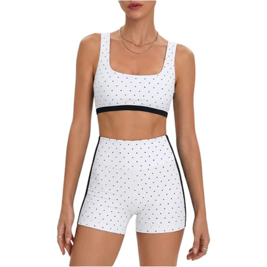 Milumia Women's Polka Dots Workout Set Layered Yoga Outfit with Shorts