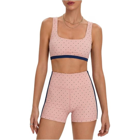 Milumia Women's Polka Dots Workout Set Layered Yoga Outfit with Shorts