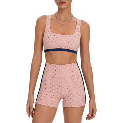 Milumia Women's Polka Dots Workout Set Layered Yoga Outfit with Shorts