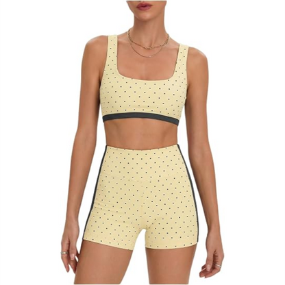 Milumia Women's Polka Dots Workout Set Layered Yoga Outfit with Shorts
