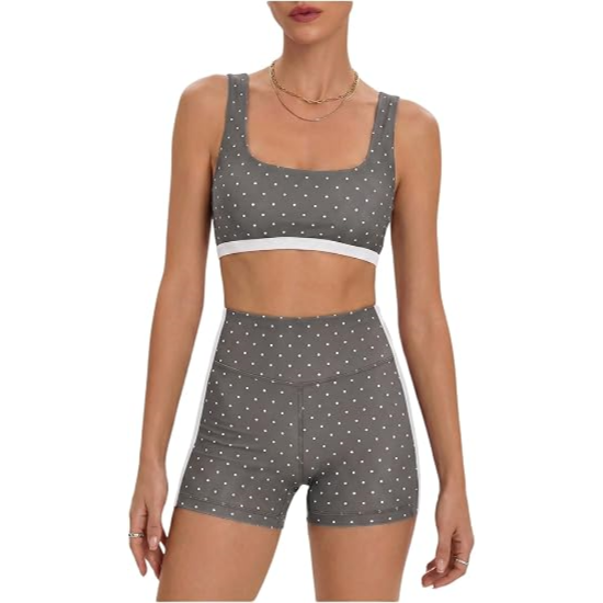 Milumia Women's Polka Dots Workout Set Layered Yoga Outfit with Shorts