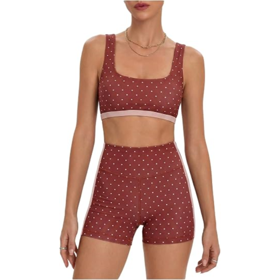 Milumia Women's Polka Dots Workout Set Layered Yoga Outfit with Shorts