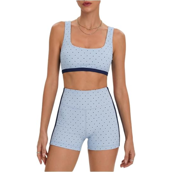 Milumia Women's Polka Dots Workout Set Layered Yoga Outfit with Shorts