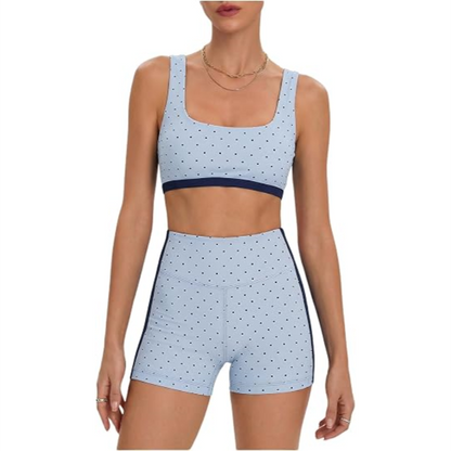 Milumia Women's Polka Dots Workout Set Layered Yoga Outfit with Shorts
