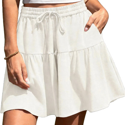 Womens Linen Blend Wide Leg Flowy Culotte Shorts Drawstring Loose Fit Summer Casual Lightweight Comfy Vacation Wear
