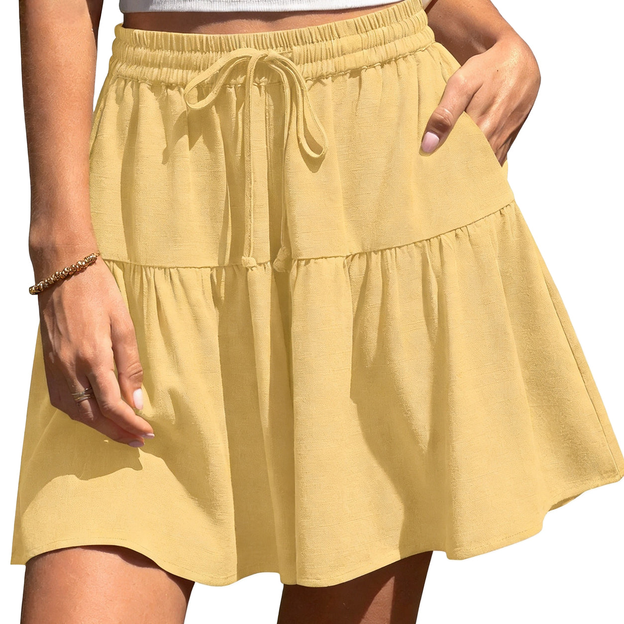 Womens Linen Blend Wide Leg Flowy Culotte Shorts Drawstring Loose Fit Summer Casual Lightweight Comfy Vacation Wear