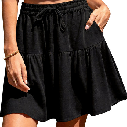 Womens Linen Blend Wide Leg Flowy Culotte Shorts Drawstring Loose Fit Summer Casual Lightweight Comfy Vacation Wear