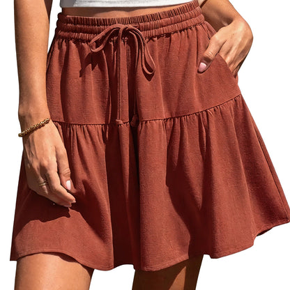 Womens Linen Blend Wide Leg Flowy Culotte Shorts Drawstring Loose Fit Summer Casual Lightweight Comfy Vacation Wear