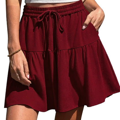 Womens Linen Blend Wide Leg Flowy Culotte Shorts Drawstring Loose Fit Summer Casual Lightweight Comfy Vacation Wear