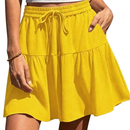 Womens Linen Blend Wide Leg Flowy Culotte Shorts Drawstring Loose Fit Summer Casual Lightweight Comfy Vacation Wear