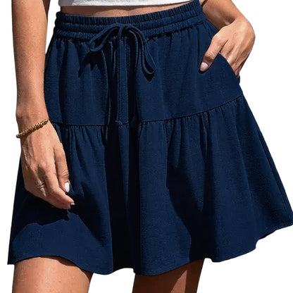 Womens Linen Blend Wide Leg Flowy Culotte Shorts Drawstring Loose Fit Summer Casual Lightweight Comfy Vacation Wear