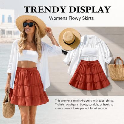 Boho Skirts for Women Flowy Casual Cute Skorts Built-in Shorts