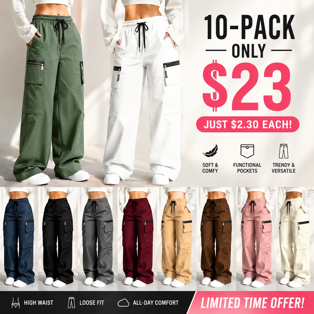 ⚡FINAL SALE 🔥Women’s lightweight loose cargo pants with multiple pockets