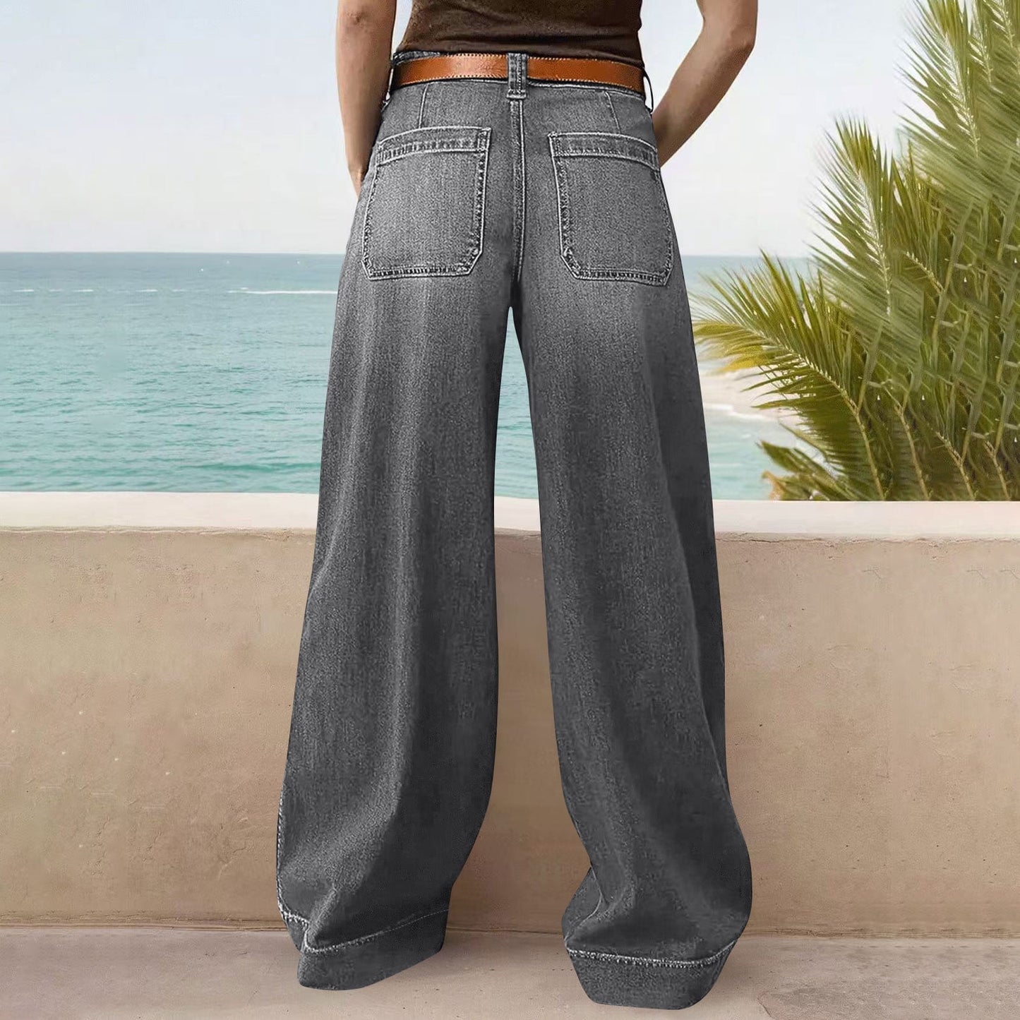 Miqool Women's Wide Leg Jeans Casual Loose Fit High Waisted Stretchy Baggy Denim Pants with Pockets