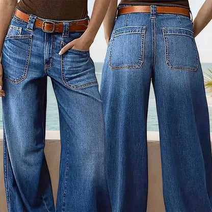 Miqool Women's Wide Leg Jeans Casual Loose Fit High Waisted Stretchy Baggy Denim Pants with Pockets