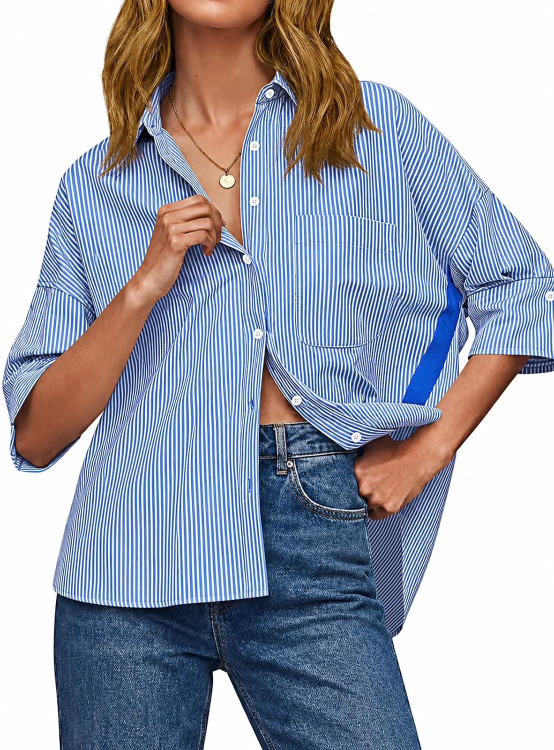 Cicy Bell Womens Oversized Button Down Shirts Half Sleeve Collared Tops | V Neck,High Low,Dressy Casual,Loose Fit Blouses,Business,Summer
