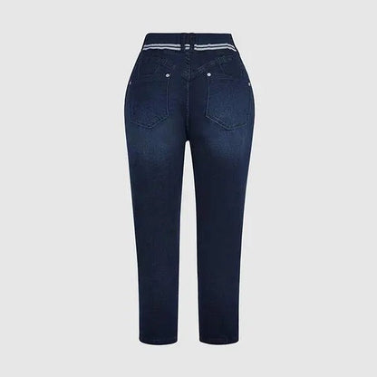 Wash Contrast Binding Double Button Drawstring Mid Waist High Stretch Fit Capri Jeans  Pant