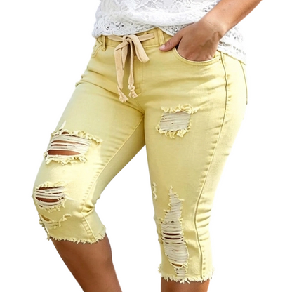 Women's Plus Size Distressed Ripped High-Waisted Capri Jeans
