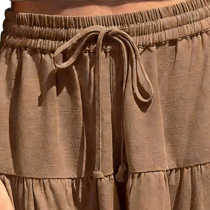 Womens Linen Blend Wide Leg Flowy Culotte Shorts Drawstring Loose Fit Summer Casual Lightweight Comfy Vacation Wear