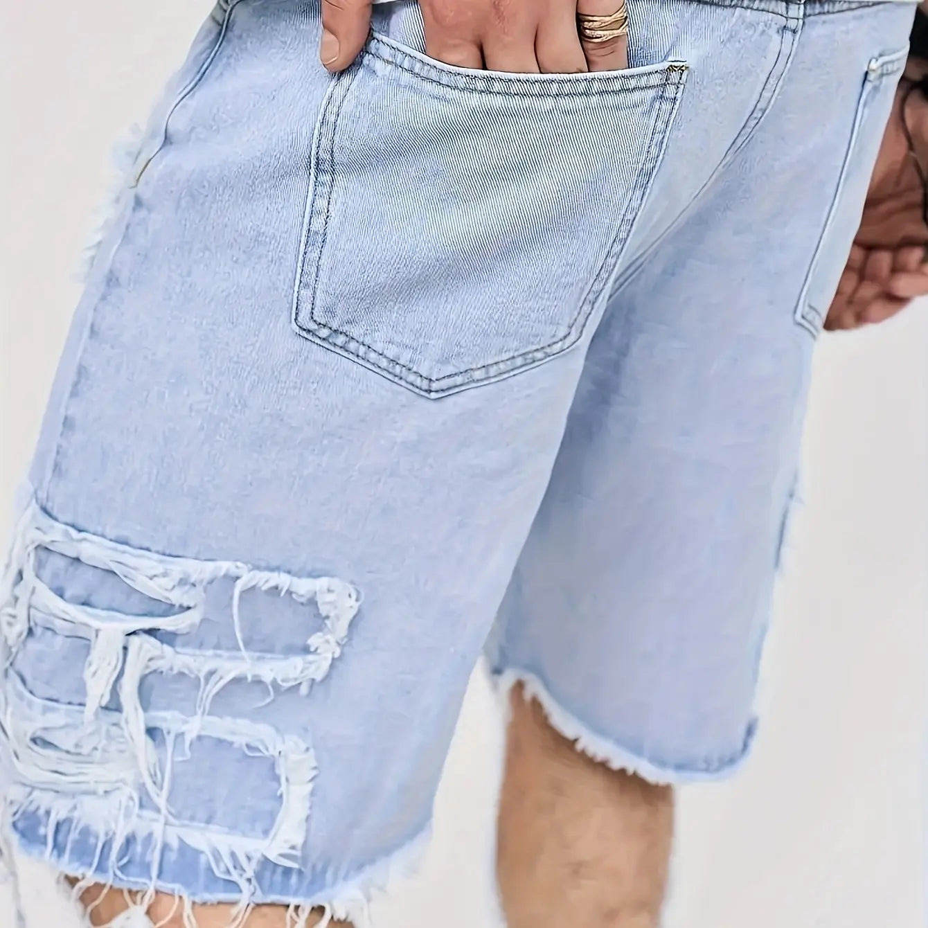 Raw Hem Denim Shorts with Rips – Edgy Urban Casual Warm-Weather Essential