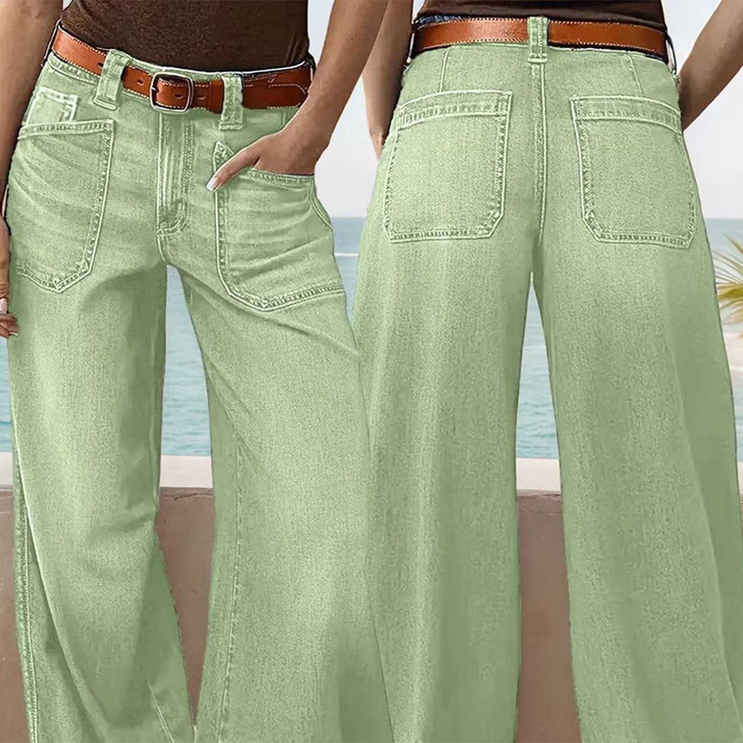 Miqool Women's Wide Leg Jeans Casual Loose Fit High Waisted Stretchy Baggy Denim Pants with Pockets