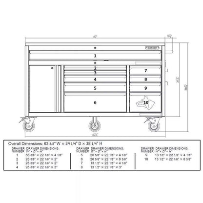 HEAVY-DUTY 60 IN. W 10-DRAWER, DEEP TOOL CHEST MOBILE WORKBENCH IN MATTE BLACK
