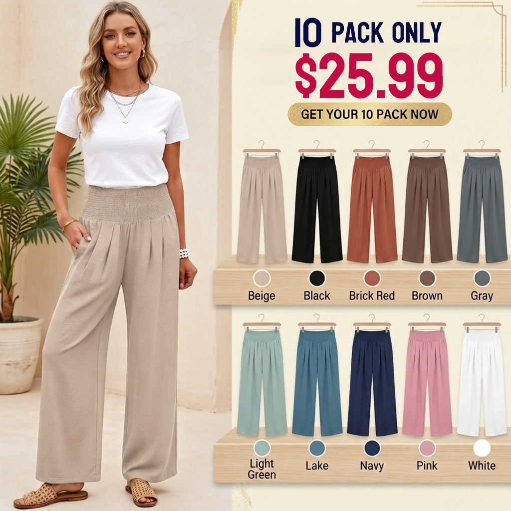 ✨Women’s Linen Wide Leg Palazzo Pants – High Waist Boho Beach Vacation Lounge Pants