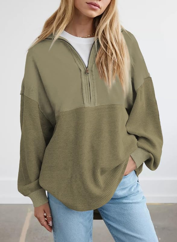 ✨ Women's  Waffle Knit Half Zip Pullover Casual Sweatshirt