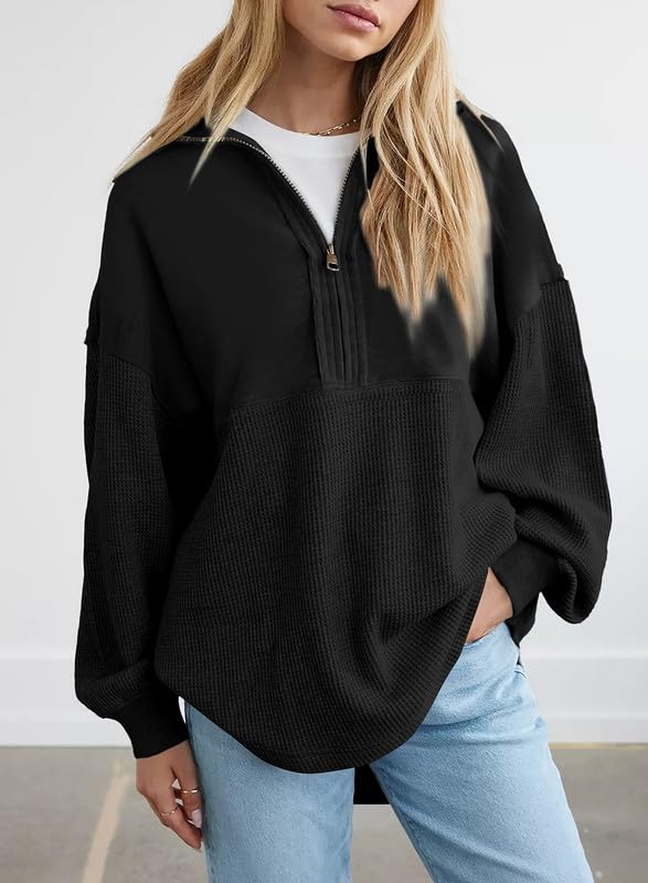 ✨ Women's  Waffle Knit Half Zip Pullover Casual Sweatshirt