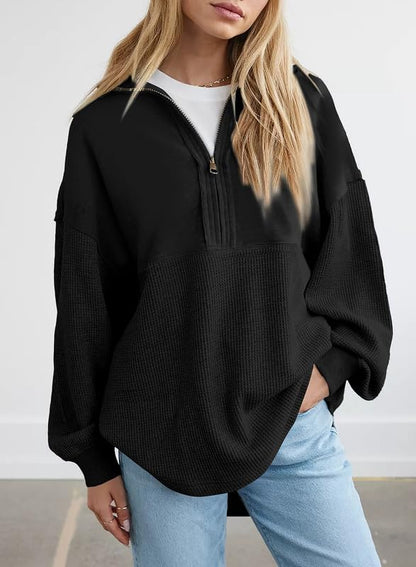 ✨ Women's  Waffle Knit Half Zip Pullover Casual Sweatshirt