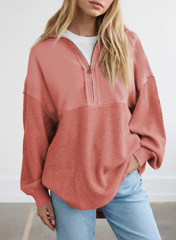 ✨ Women's  Waffle Knit Half Zip Pullover Casual Sweatshirt