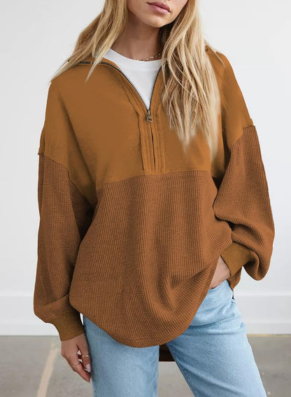 ✨ Women's  Waffle Knit Half Zip Pullover Casual Sweatshirt