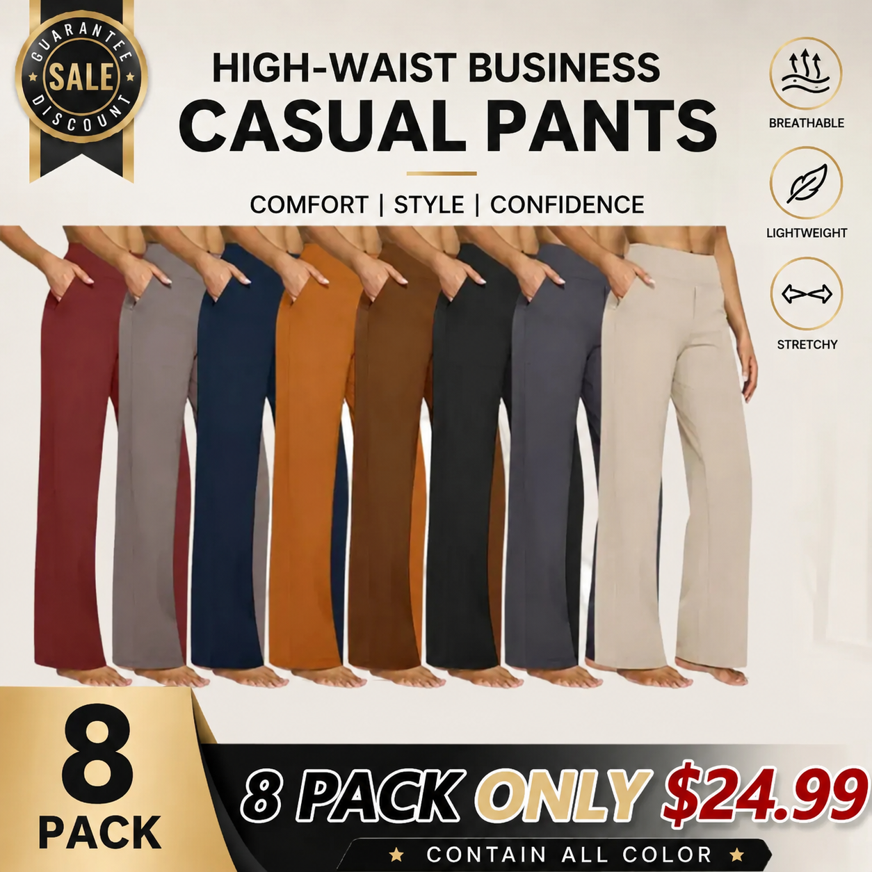 🌞Summer Hot Sale🔥Women's High-Waisted Loose Business Casual Yoga Pants with Pockets