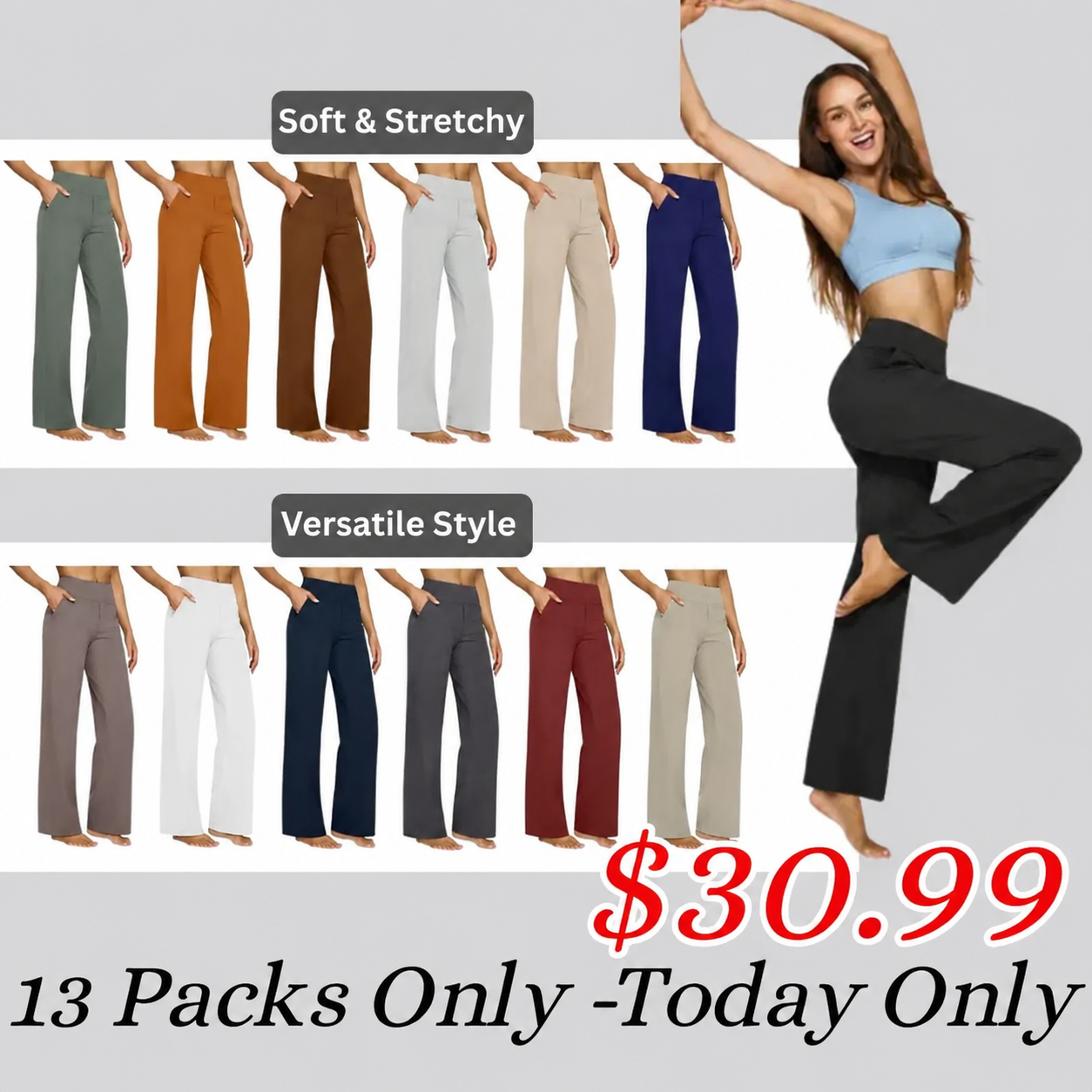 🌞Summer Hot Sale🔥Women's High-Waisted Loose Business Casual Yoga Pants with Pockets