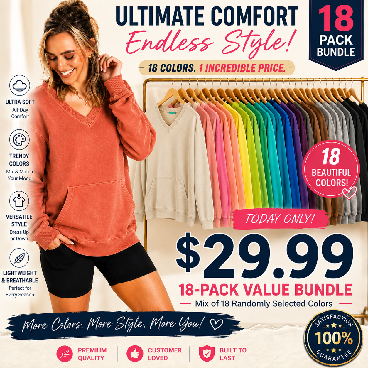 🔥 Your Favorite Is Back!Pigment Dyed Cozy Campfire V-Neck Sweatshirt