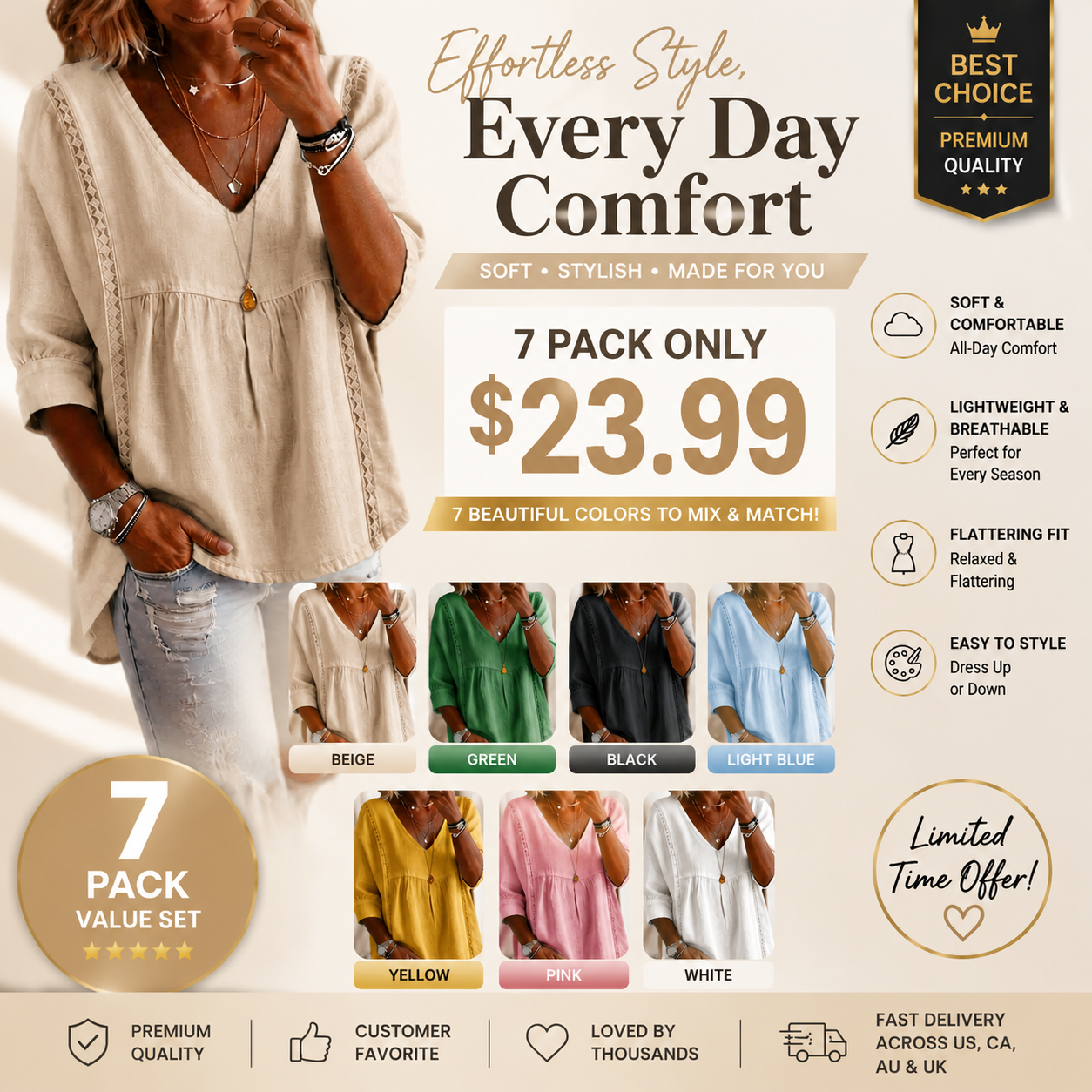 Women's Chic Loose-Fit V-Neck Lace Blouse