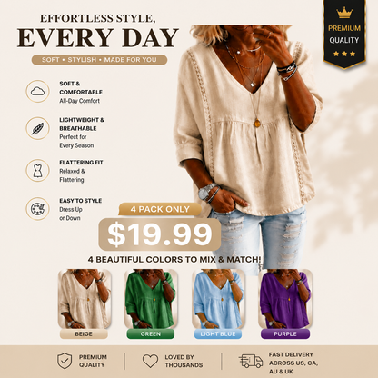 Women's Chic Loose-Fit V-Neck Lace Blouse