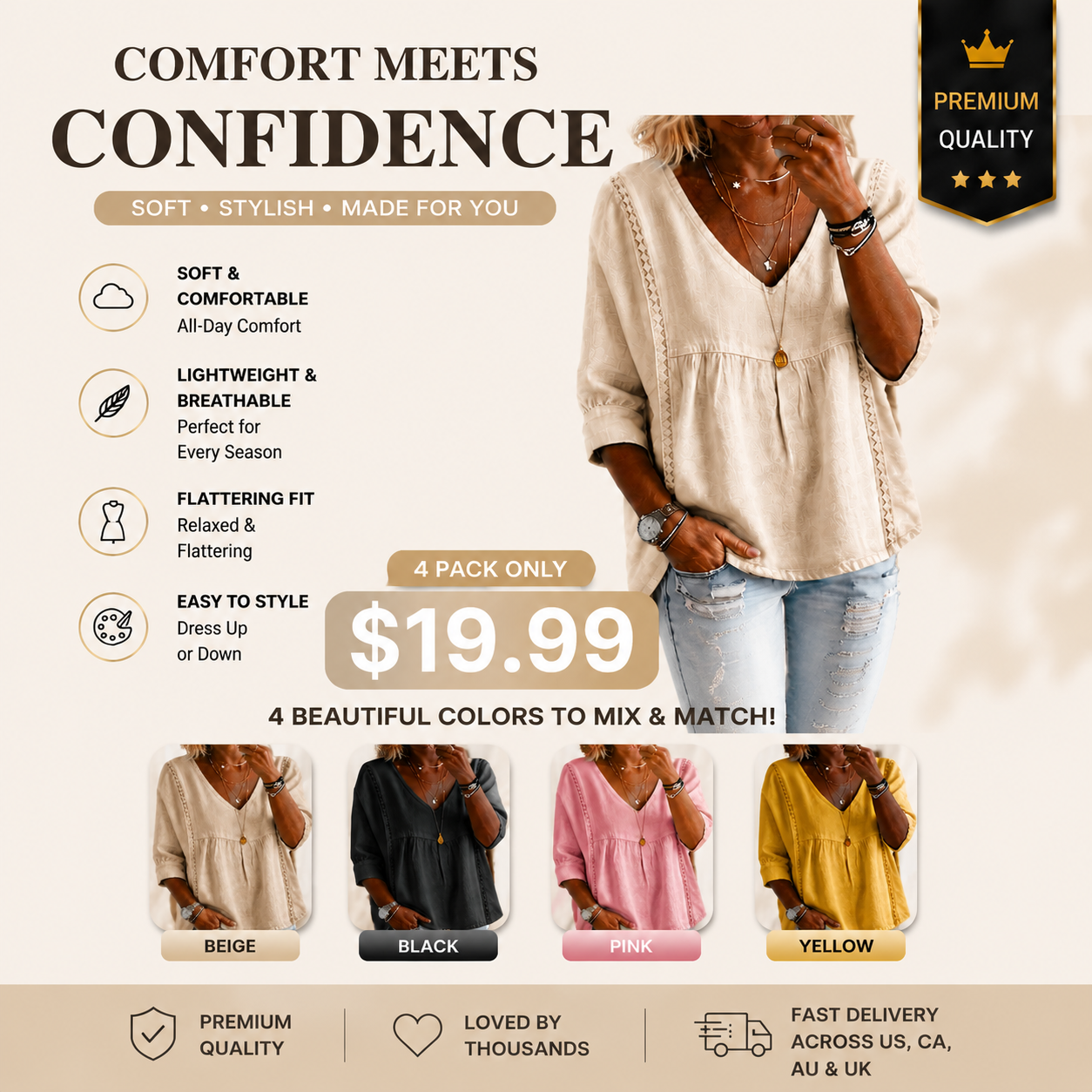 Women's Chic Loose-Fit V-Neck Lace Blouse