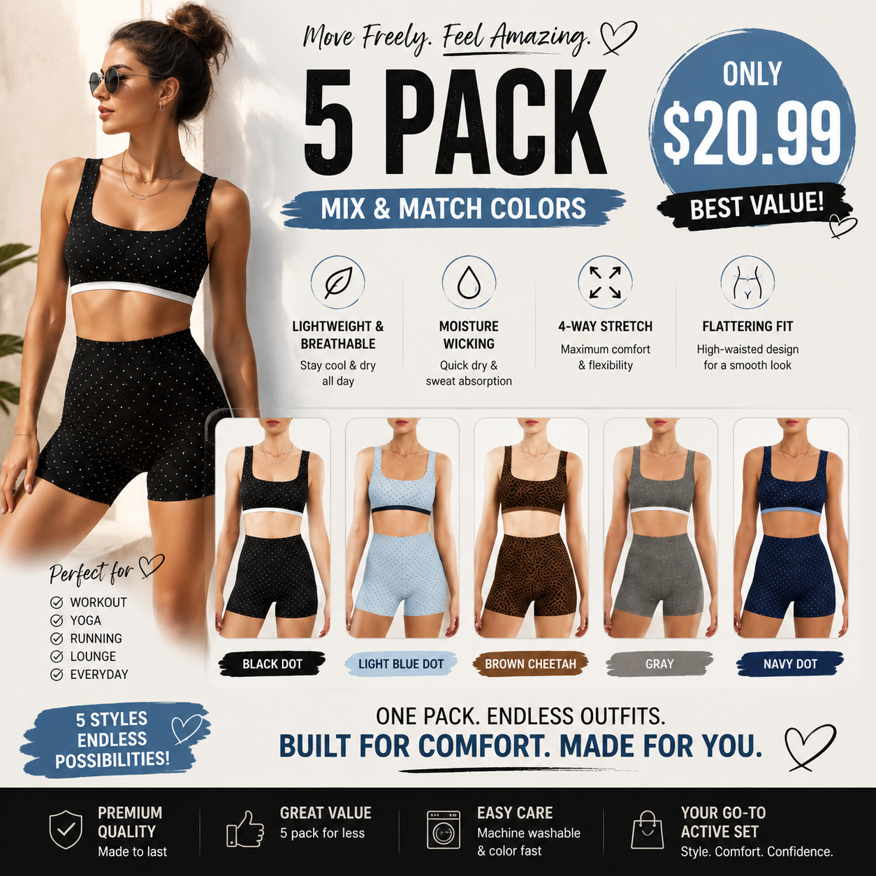 Milumia Women's Polka Dots Workout Set Layered Yoga Outfit with Shorts