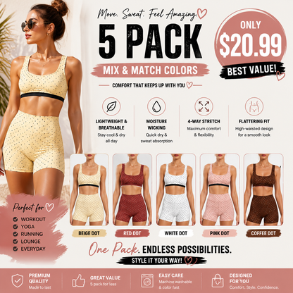 Milumia Women's Polka Dots Workout Set Layered Yoga Outfit with Shorts