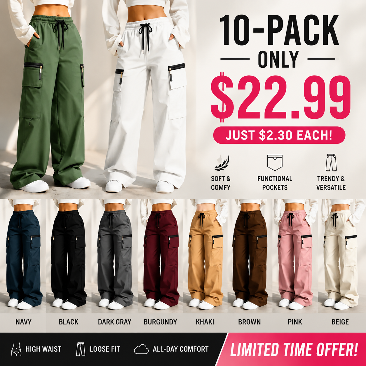 ⚡FINAL SALE 🔥Women’s lightweight loose cargo pants with multiple pockets