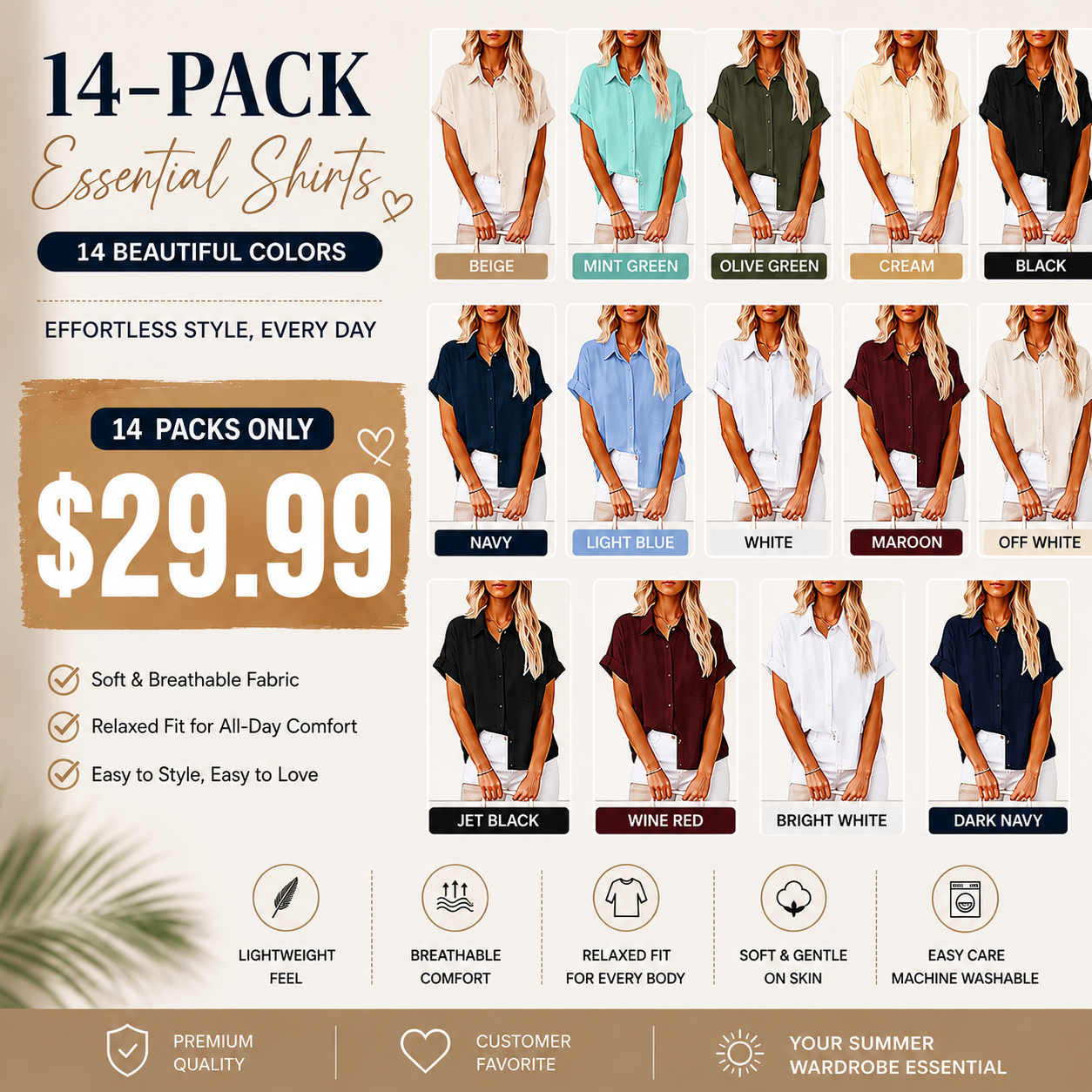 Womens Casual Cotton Linen Button Down Short Sleeve Shirts Solid Summer Beach Blouses Tops with Pocket