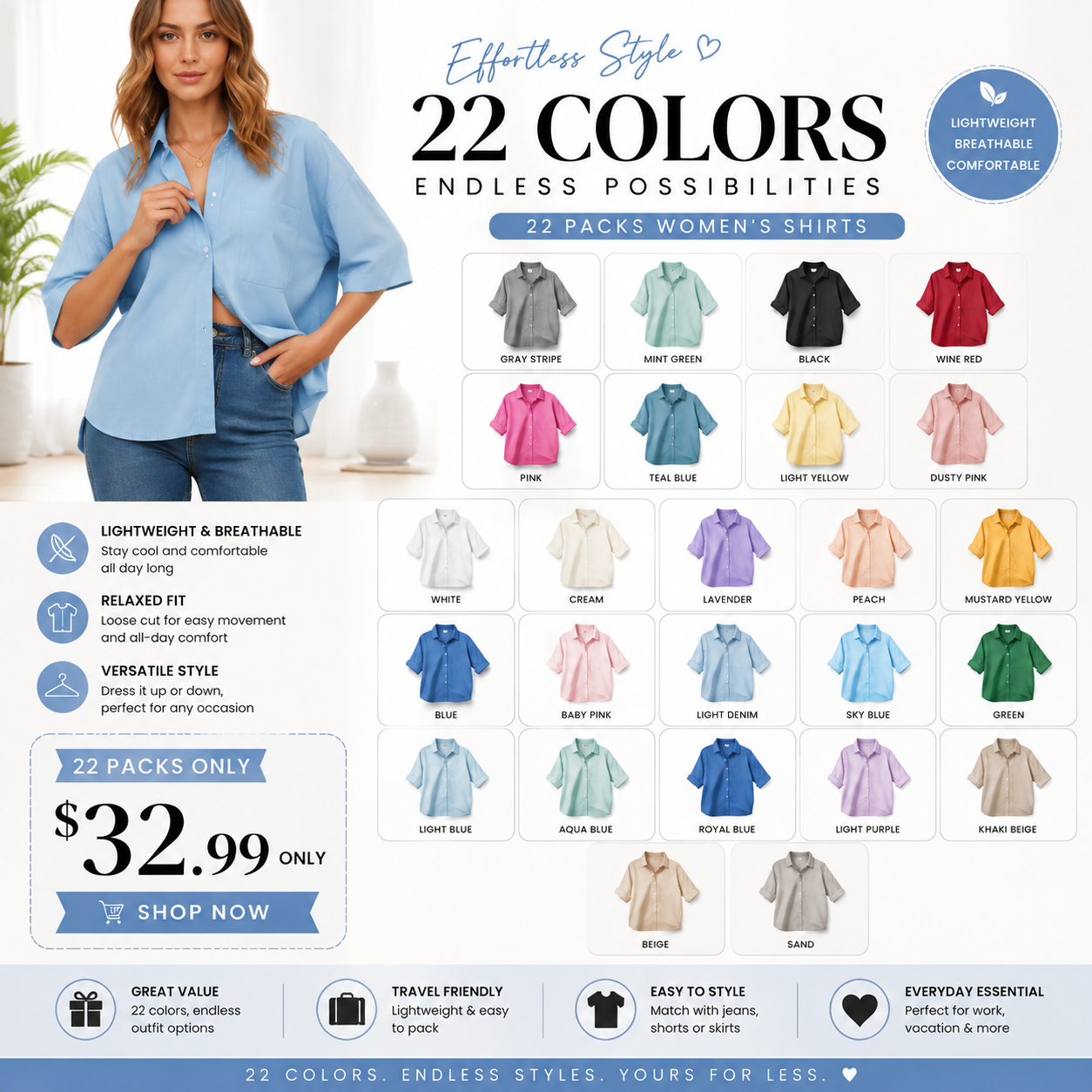 Cicy Bell Womens Oversized Button Down Shirts Half Sleeve Collared Tops | V Neck,High Low,Dressy Casual,Loose Fit Blouses,Business,Summer